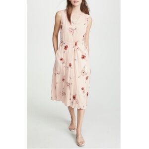 Vince Floral Pleated Midi Dress - Cream and Red
